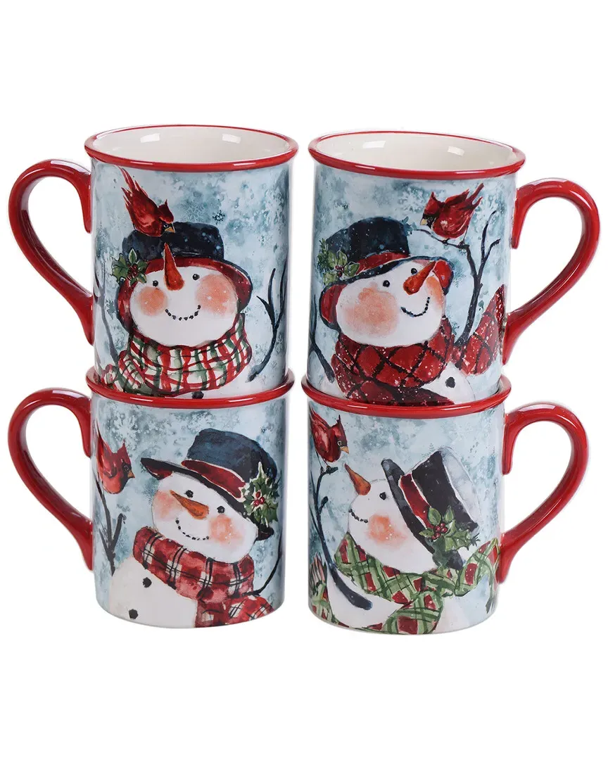 Set of 4 Watercolor Snowman Mugs - Earthenware image