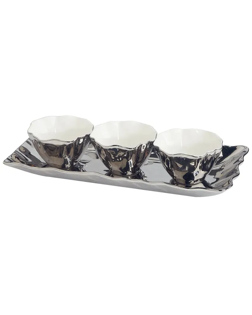 Silver Coast 4PC Tray and Condiment Bowl Set - Porcelain