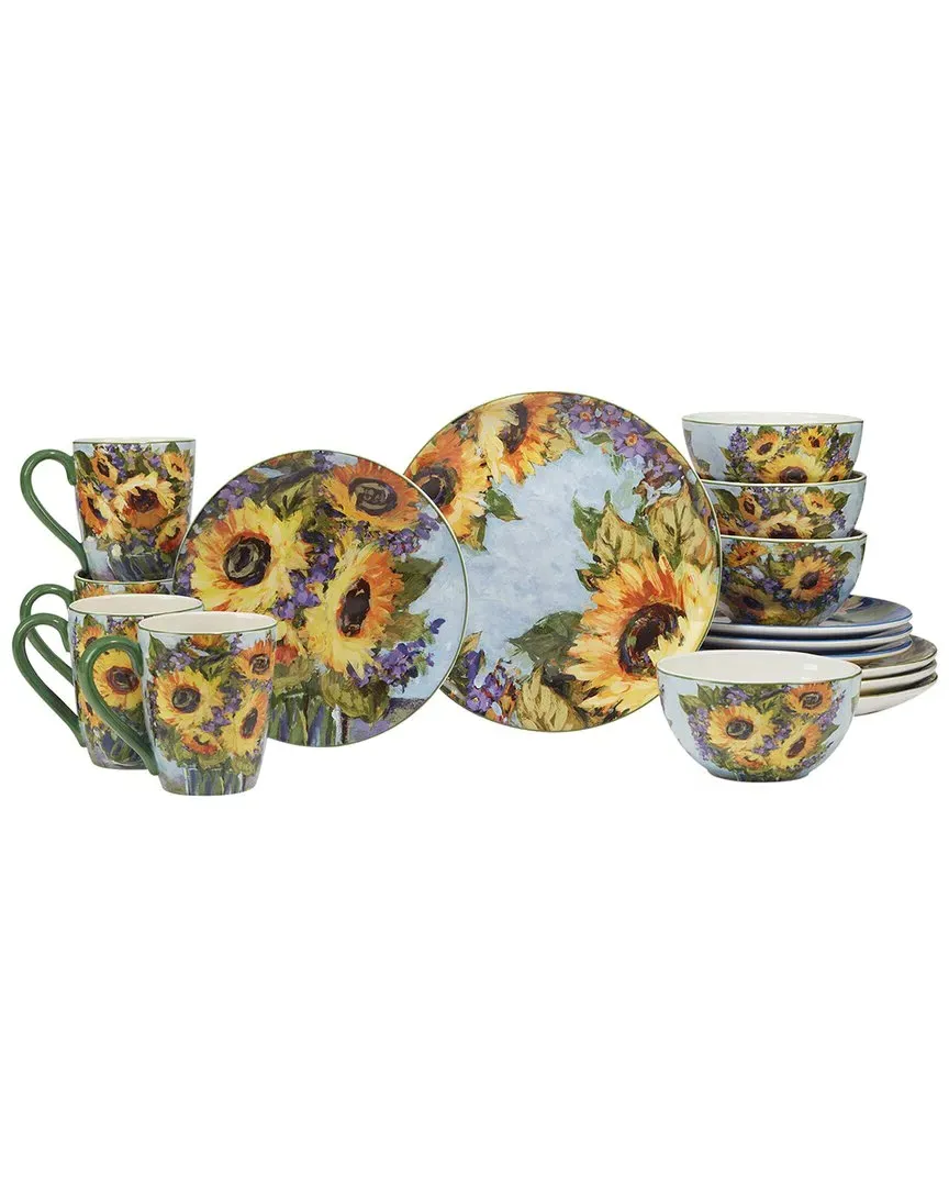 Sunflower Bouquet 16pc Dinnerware Set - Yellow, Earthenware