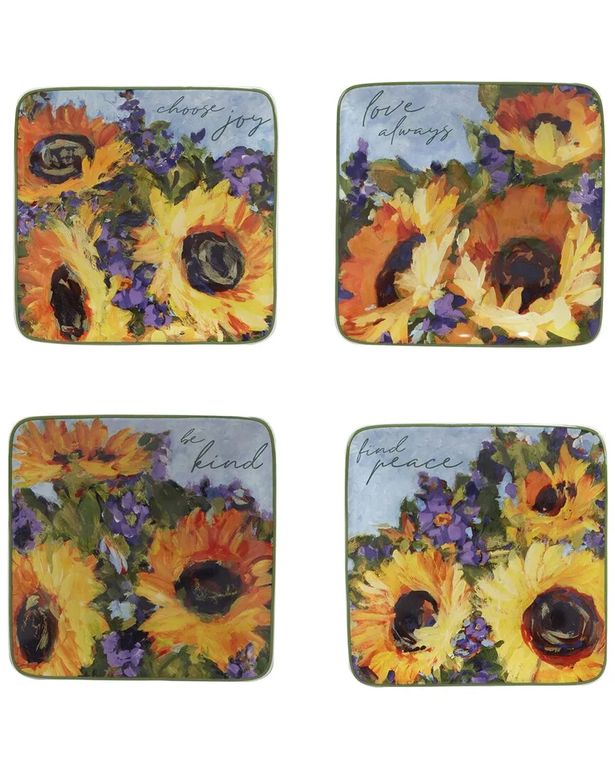 Sunflower Bouquet Canape Plates Set of 4 - Yellow, Earthenware