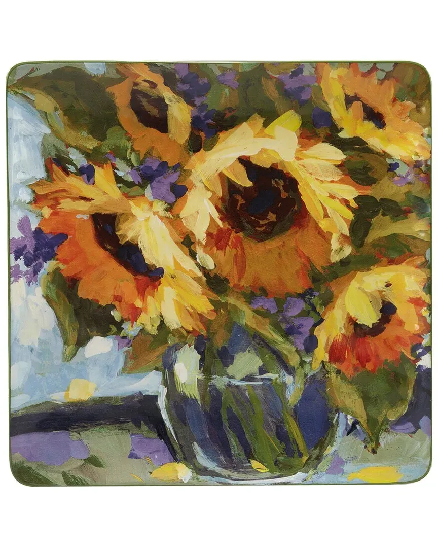 Sunflower Bouquet Square Platter - Yellow, Earthenware