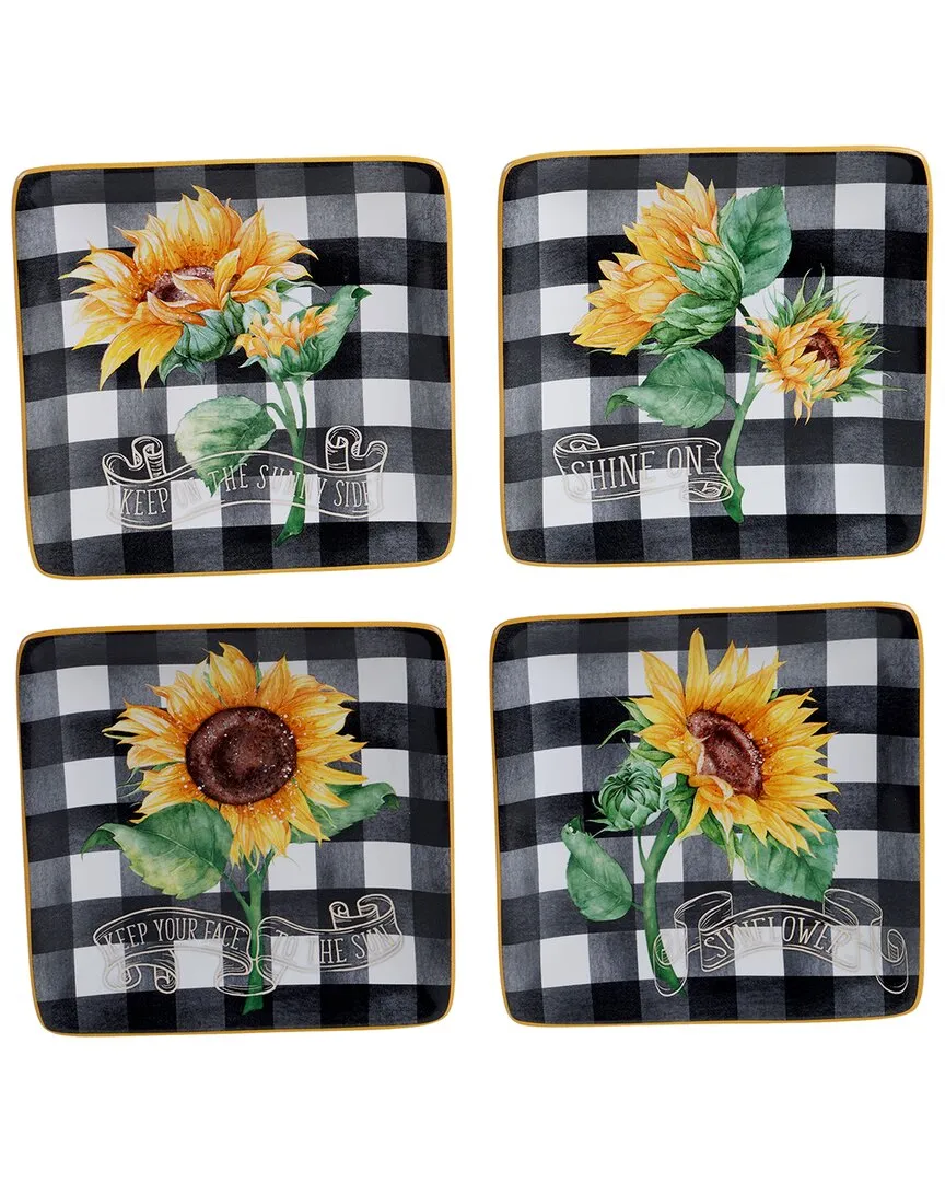 Sunflower Fields Set of 4 Canape Plates - Multicolor