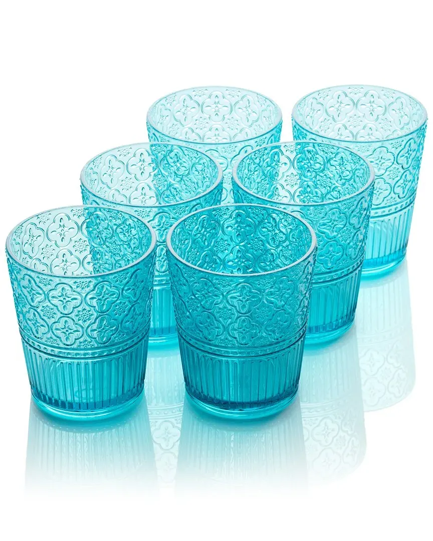 Victoria Set of 6 Double Old-Fashioned Glasses - Aqua, Acrylic image