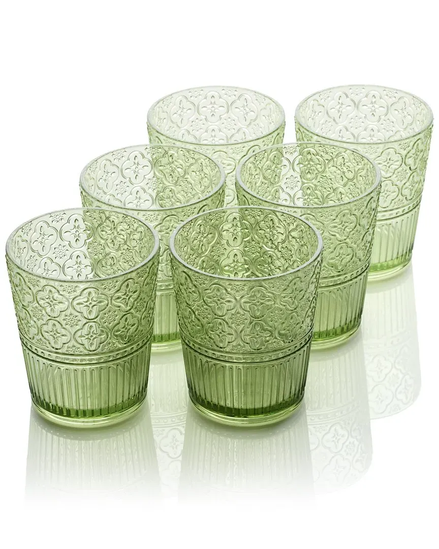 Victoria Set of 6 Double Old-Fashioned Glasses - Green, Acrylic