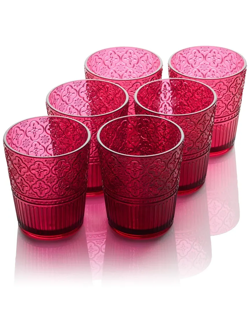 Victoria Set of 6 Double Old-Fashioned Glasses - Red, Acrylic