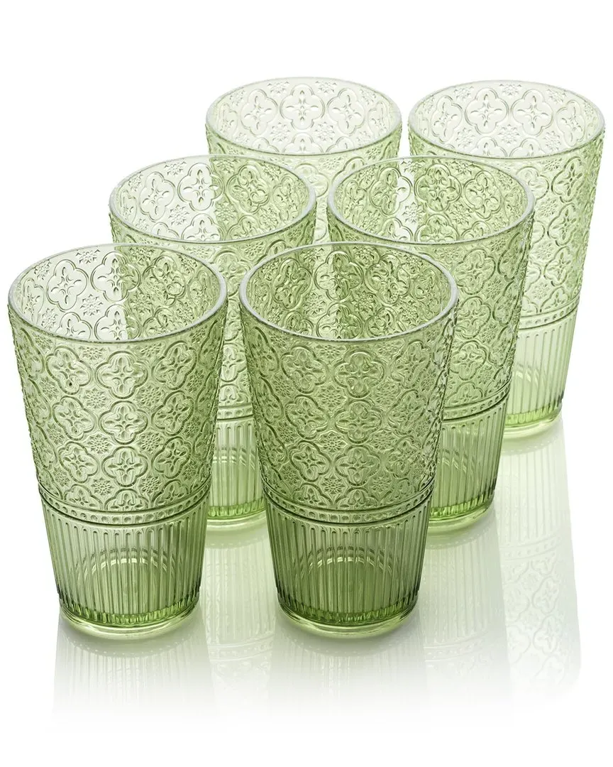 Victoria Set of 6 Ice Tea Glasses - Green, Acrylic