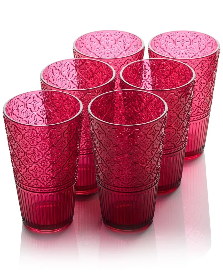 Victoria Set of 6 Ice Tea Glasses - Red, Acrylic