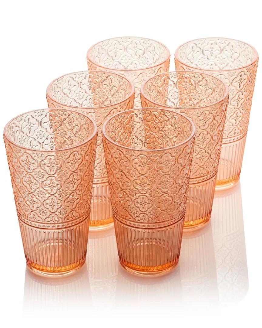 Victoria Set of 6 Ice Tea Glasses - Rose, Acrylic