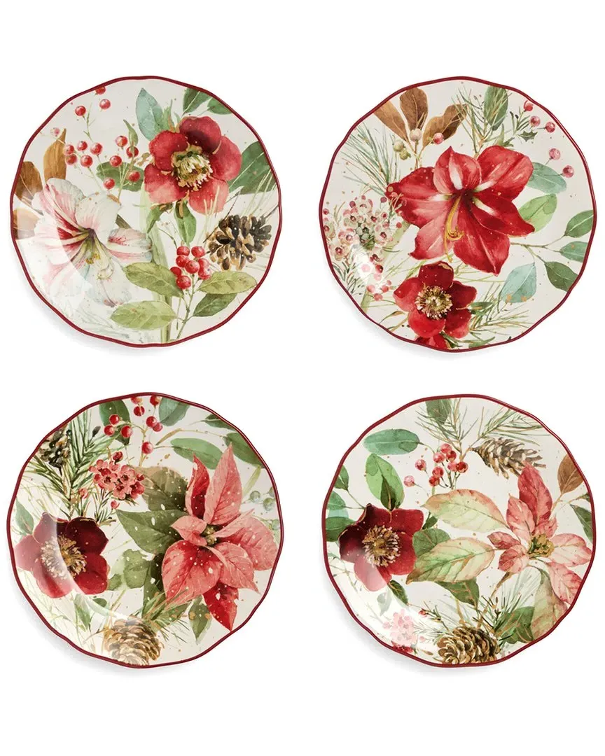 Winter Blooms Set of 4 Dessert Plates - Multicolor, Ceramic