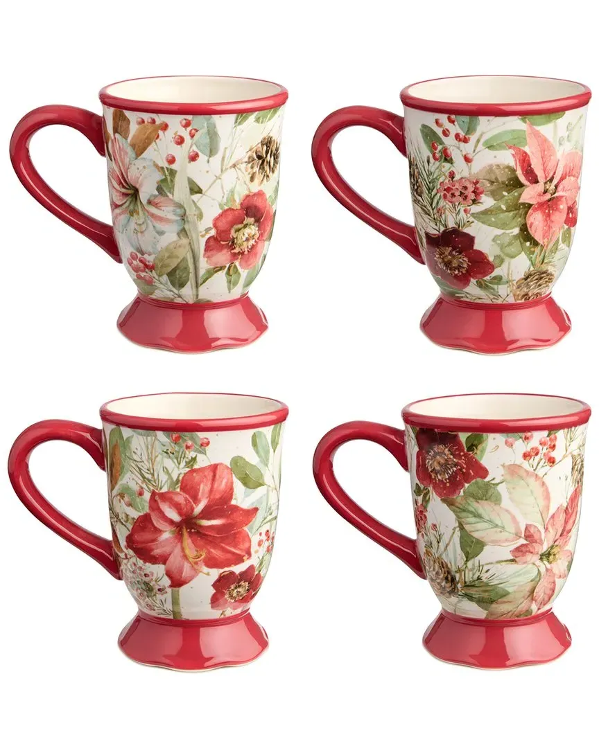 Winter Blooms Set of 4 Mugs - Multicolor, Ceramic