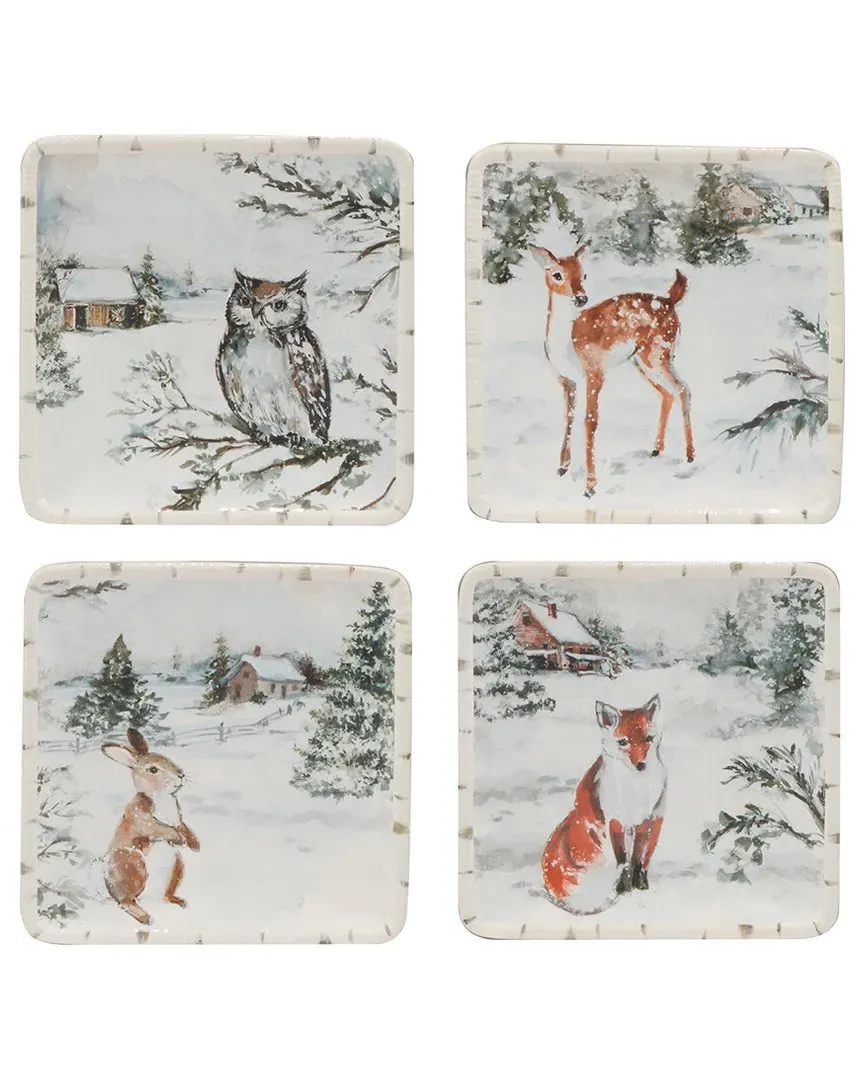 Winter's Frost Set of 4 Canape Plates - Multicolor, Earthenware image