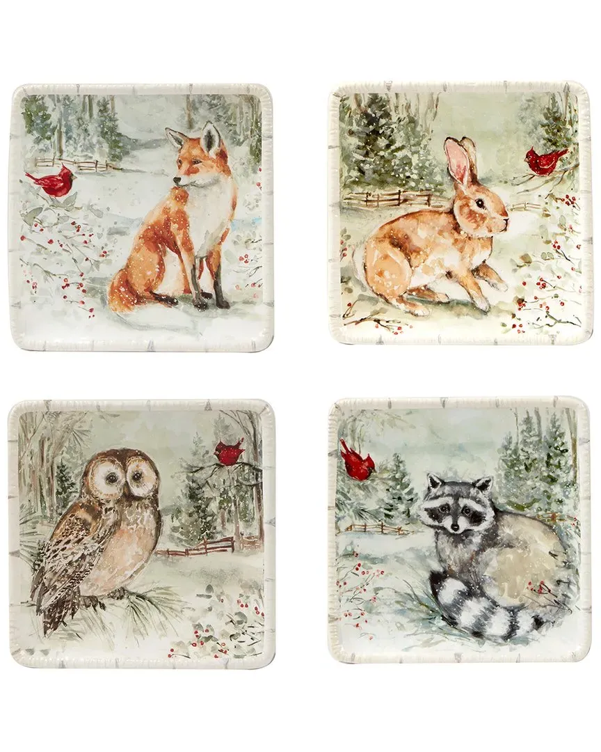Winter's Walk Set of 4 Canape Plates - Multi, Earthenware