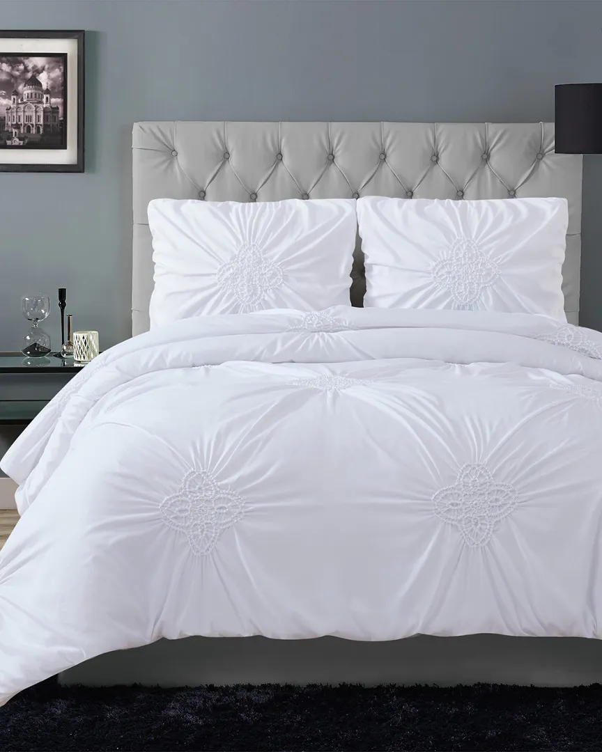 Georgia Rouched Comforter Set - White, Polyester