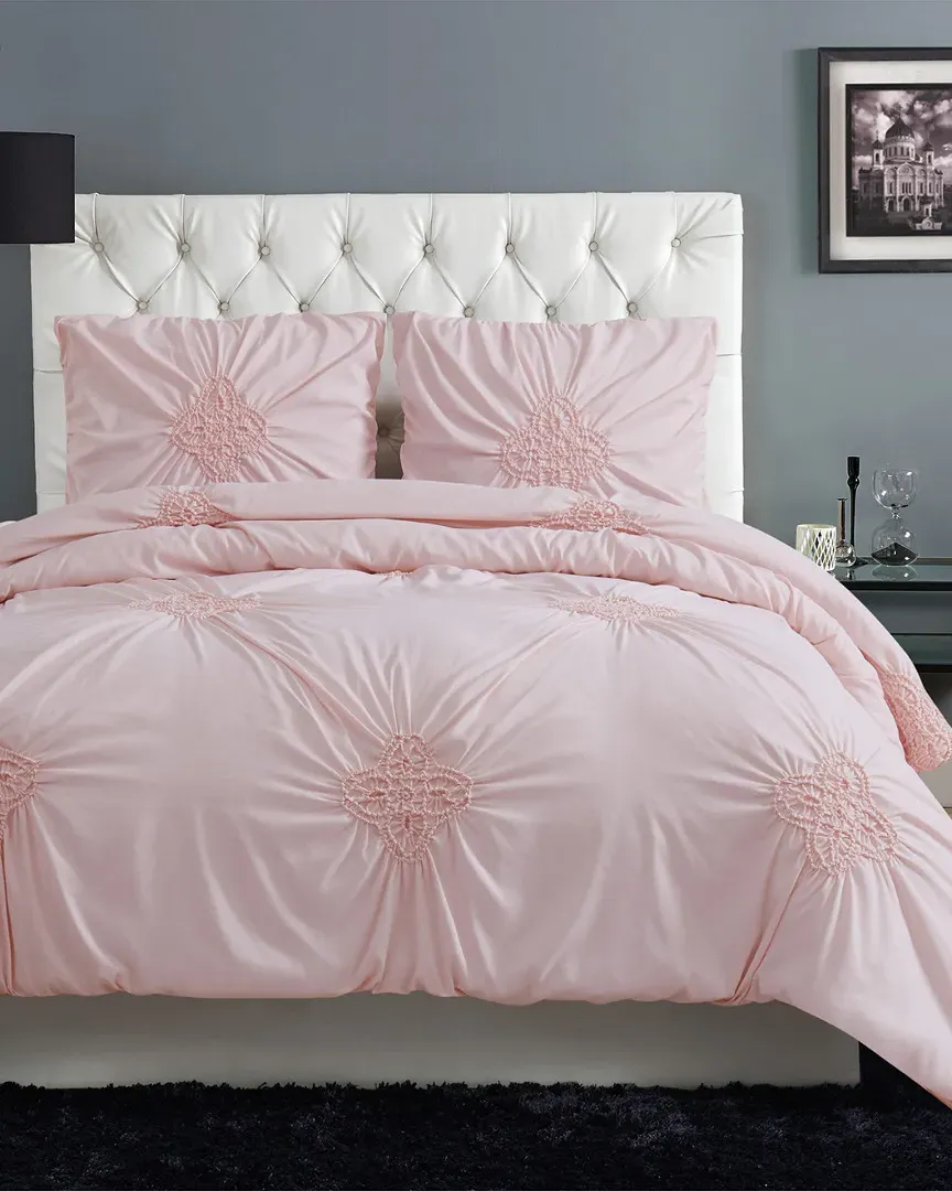 Georgia Rouched Duvet Cover Set - Blush Pink, Polyester image