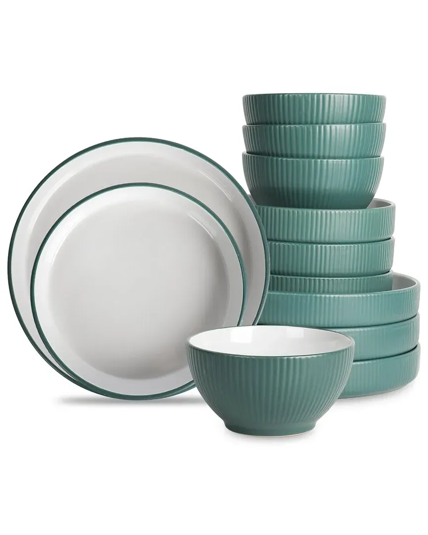 Larosso 12-Piece Stoneware Dinnerware Set - Green image