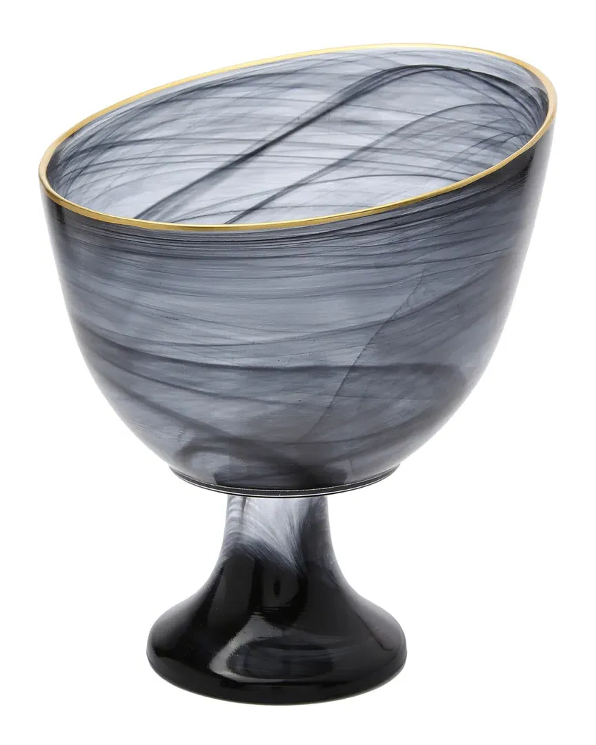 Footed Candy Bowl with Gold Rim - Black Alabaster, Glass image