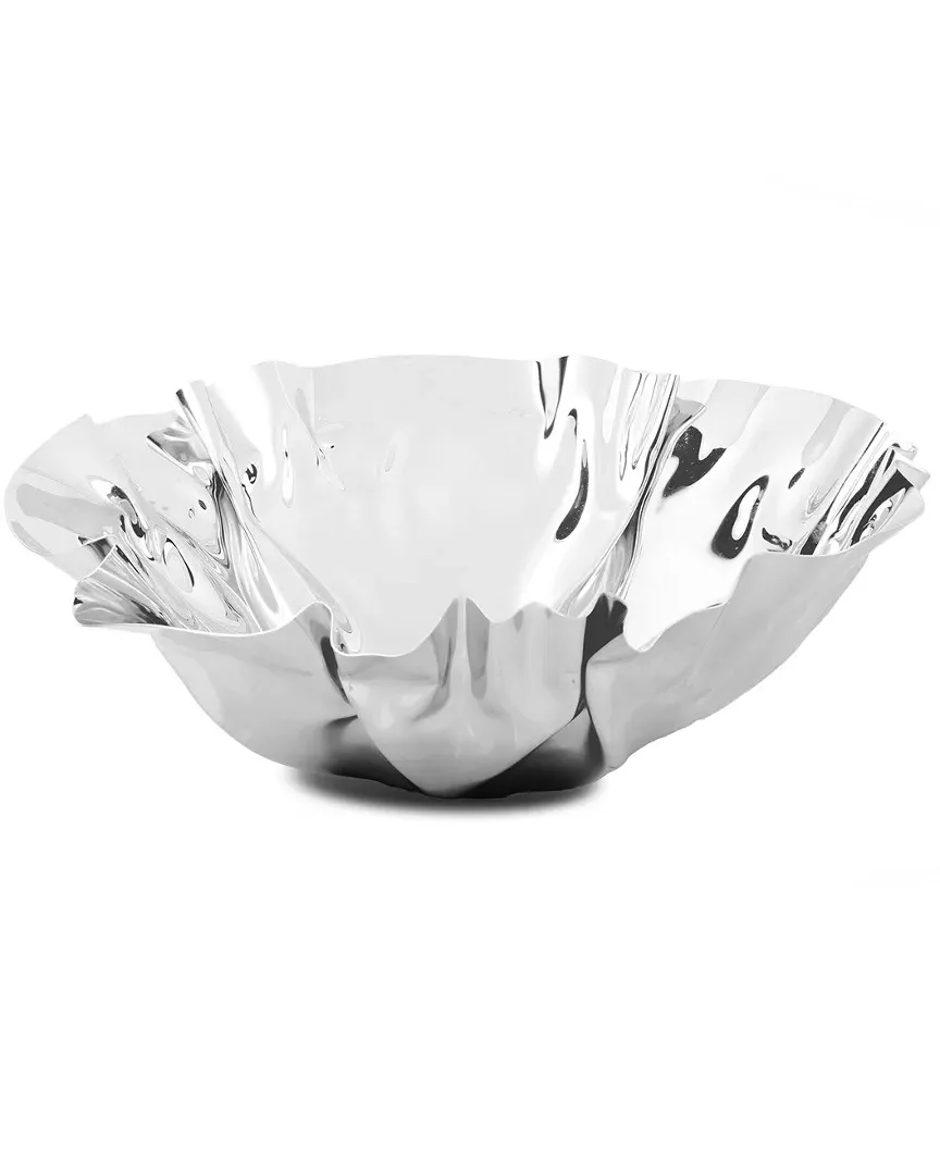 Round Stainless Steel Serving Bowl with Wavy Design - Silver image
