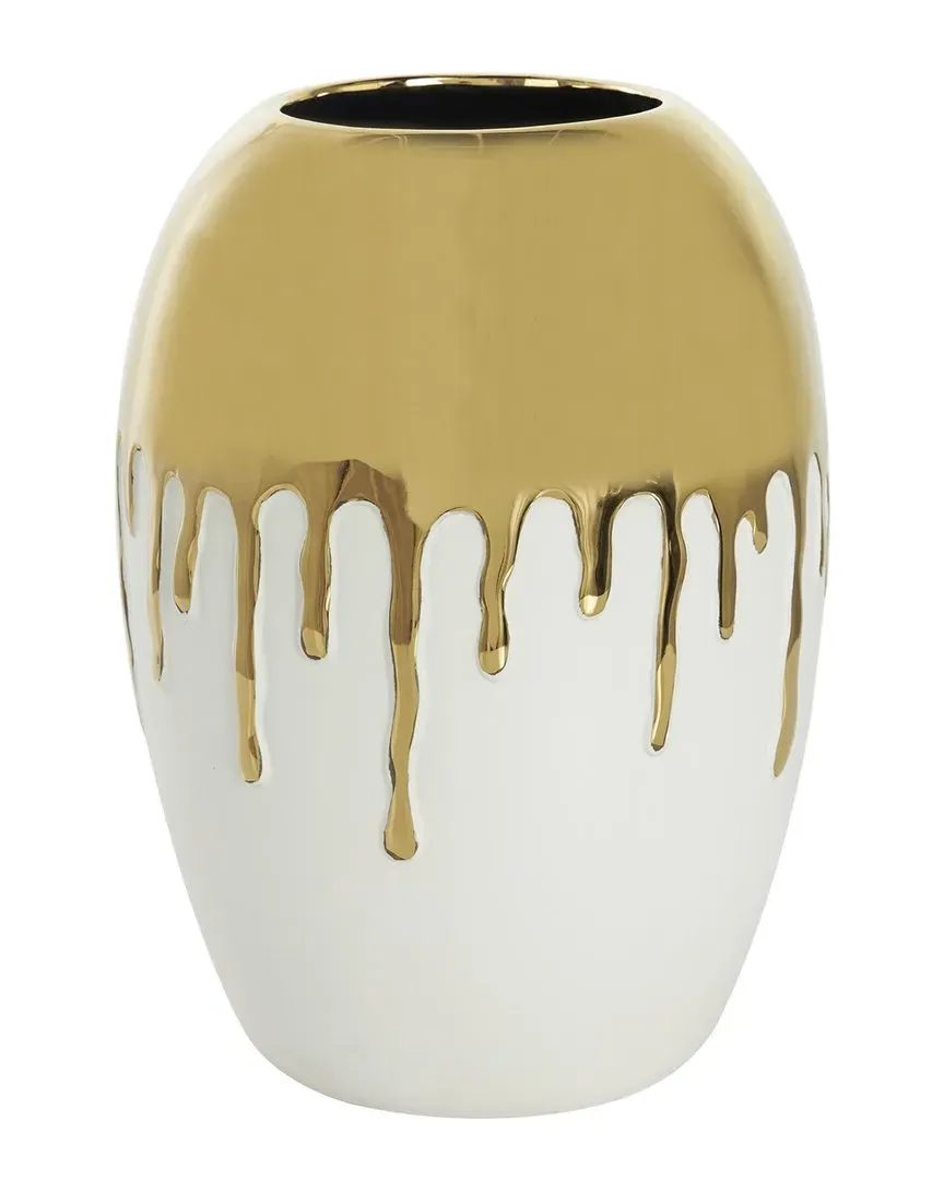 Ceramic Vase with Abstract Melting Drips - White