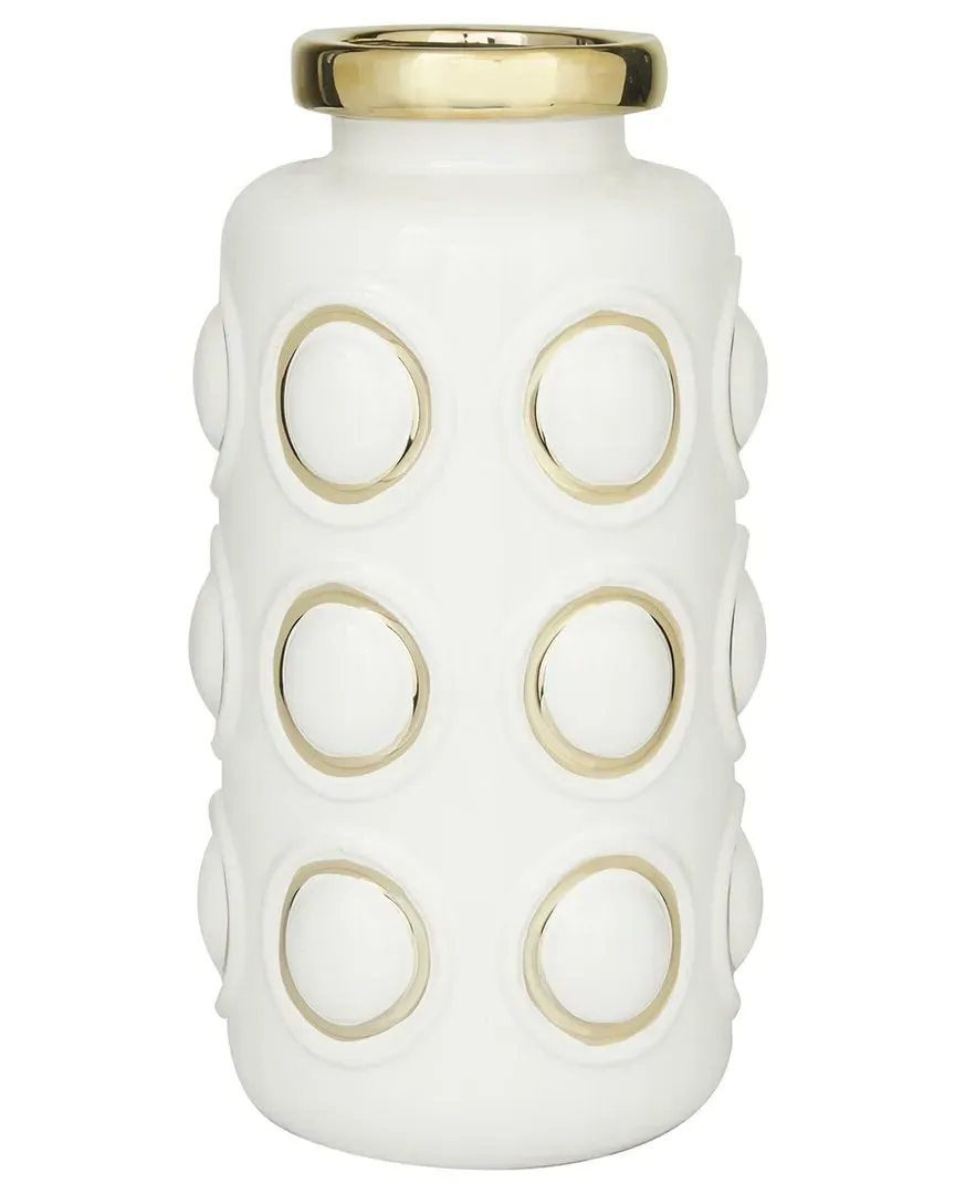 Ceramic Vase with Gold Circle Accents - White