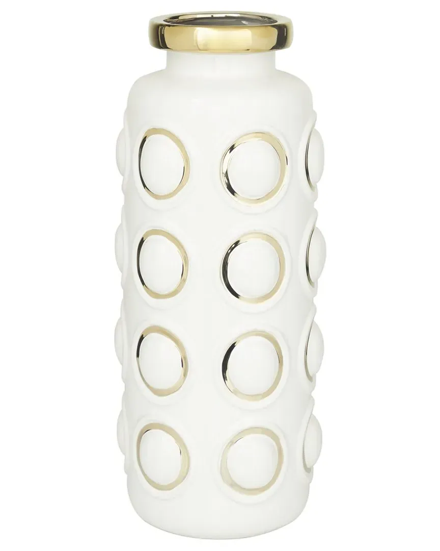 Ceramic Vase with Gold Circle Accents - White