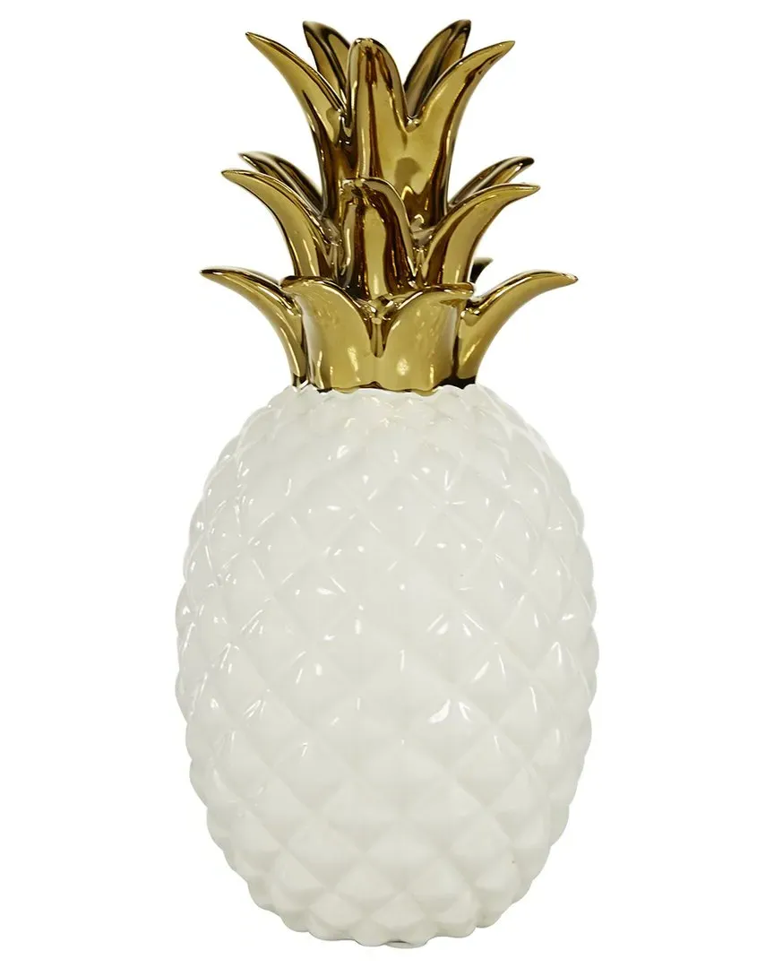 Pineapple Sculpture with Gold Leaves - White, Porcelain image