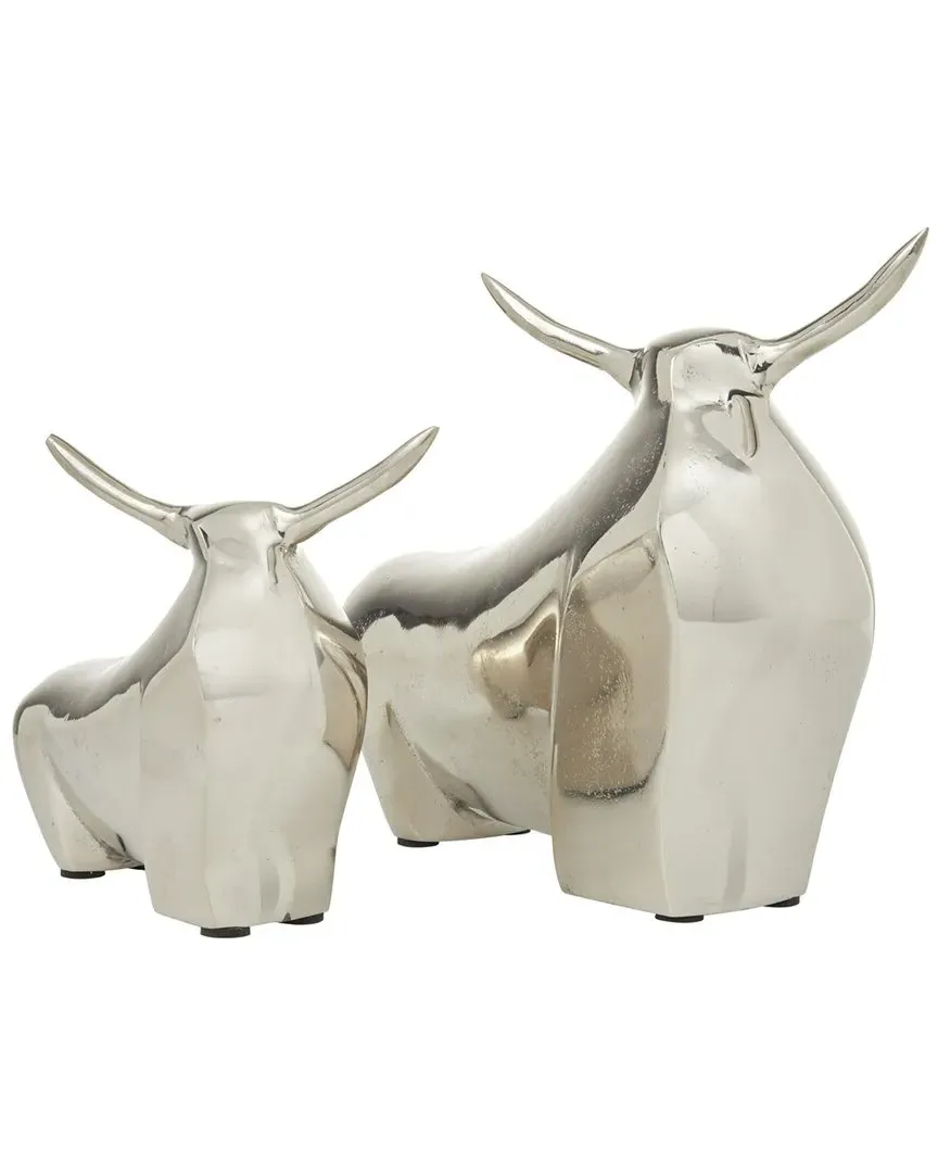 Set of 2 Bull Sculptures - Silver, Aluminum image