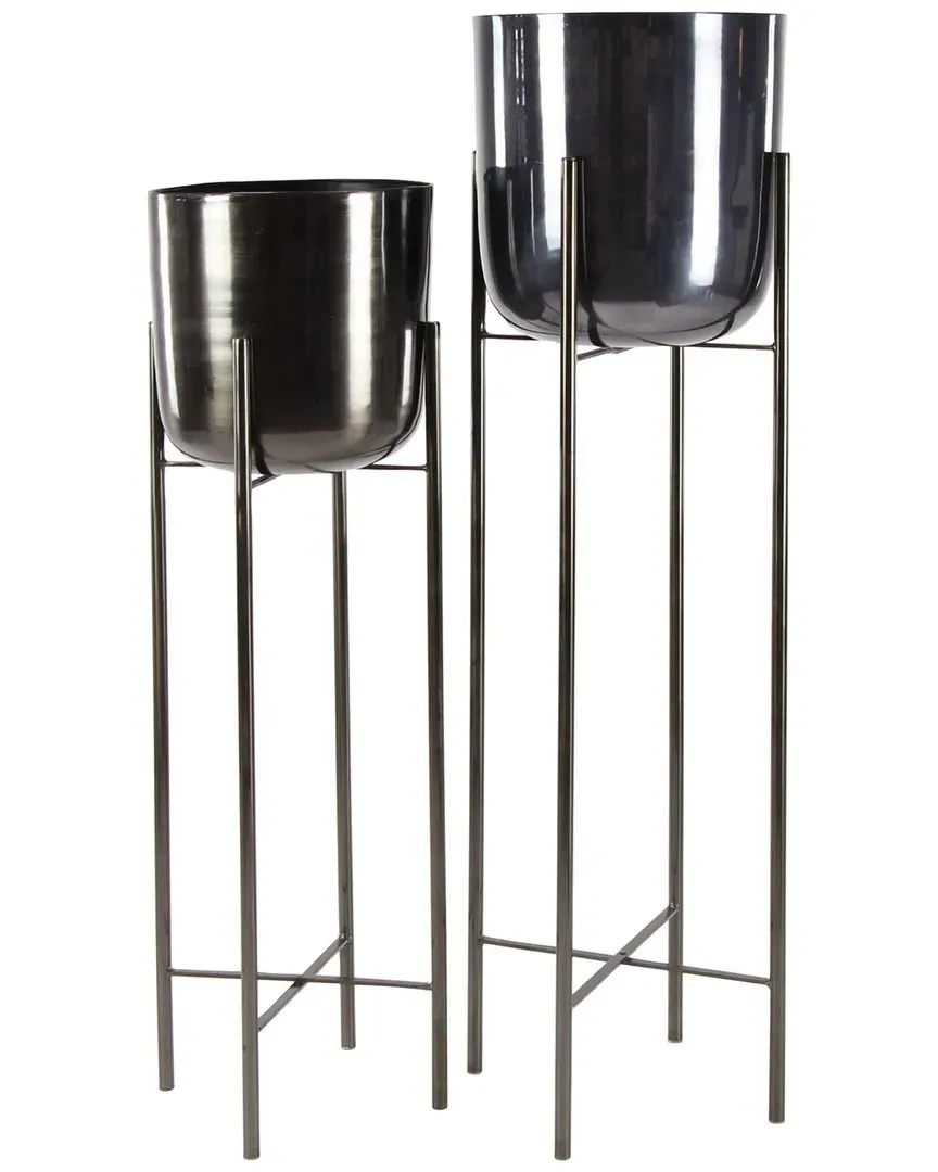 Set of 2 Dome Planters with Removable Stands - Black, Metal