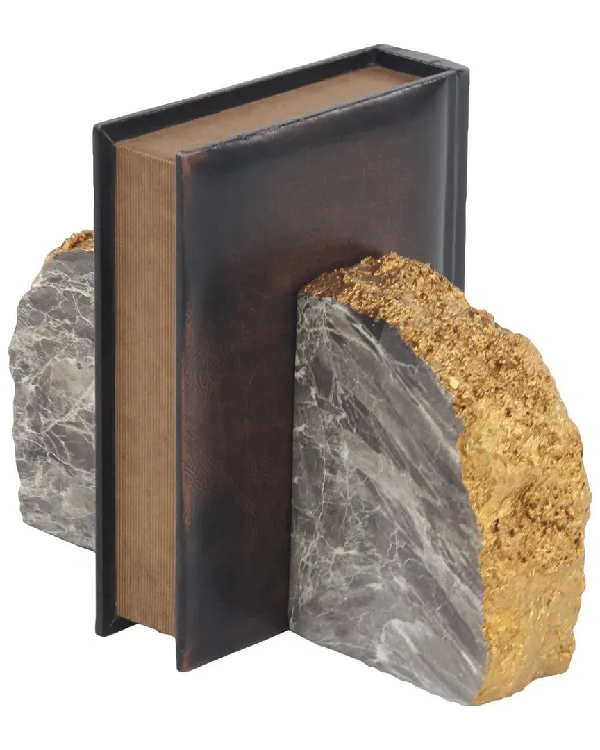 Set of 2 Geode Bookends with Detailing - Gray, Polystone image