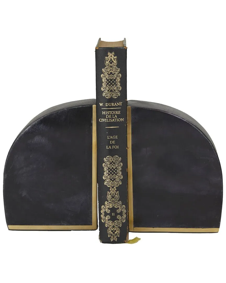 Set of 2 Geometric Bookends with Gold Inlay - Black, Marble