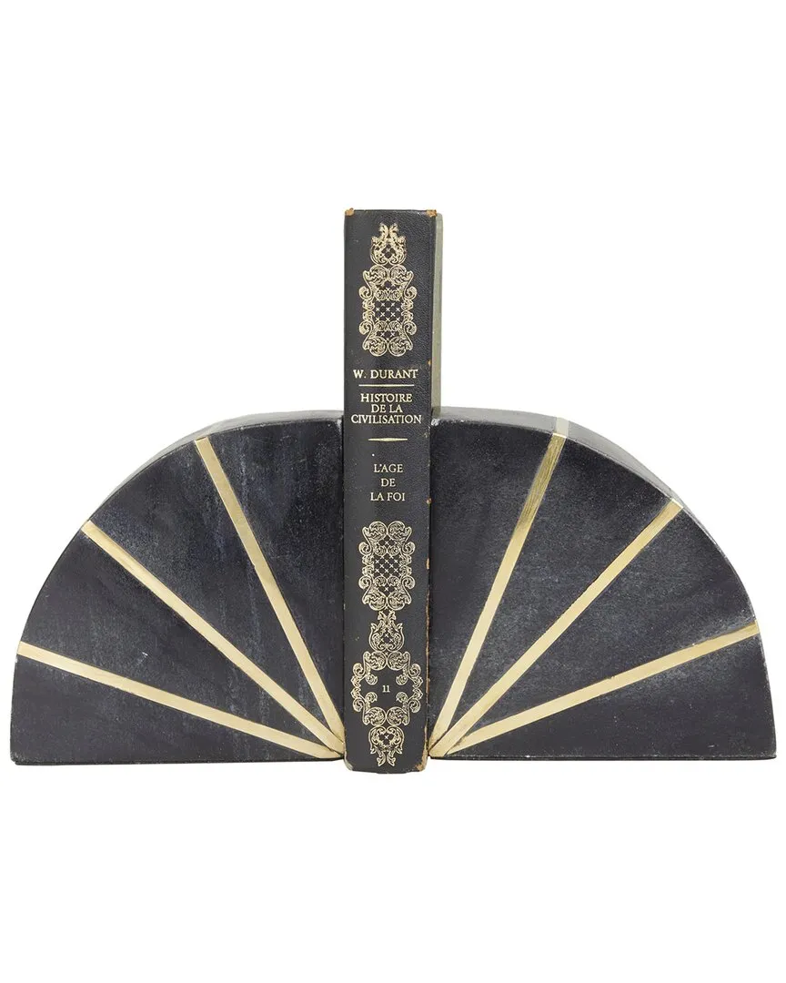 Set of 2 Geometric Bookends with Gold Inlay - Black, Marble
