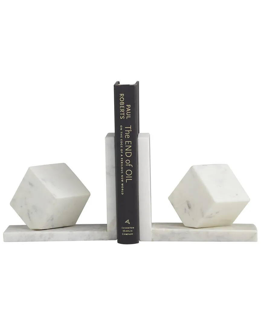Set of 2 Geometric Cube Bookends - White, Marble image