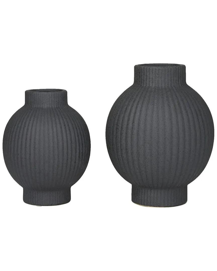 Set of 2 Ribbed Vases - Black, Ceramic image
