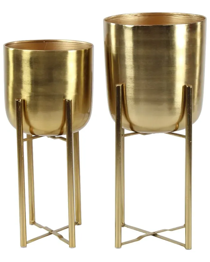 Set of 2 Round Planters with Stands - Gold, Iron image