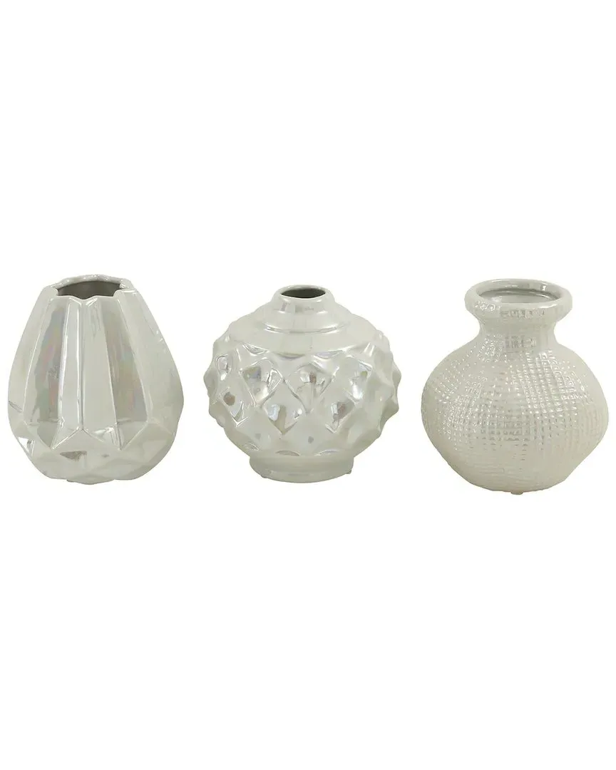 Set of 3 Ceramic Vases with Varying Patterns - Cream image