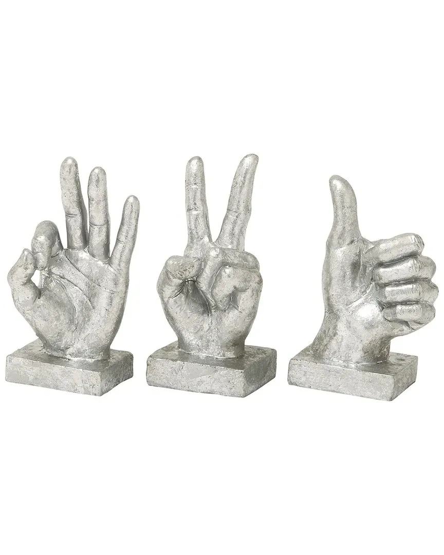 Set of 3 Hands Polystone Sculpture - Silver