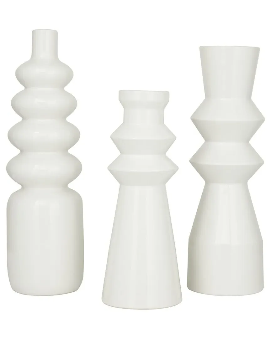 Set of 3 Vases with Bubble Texture - White