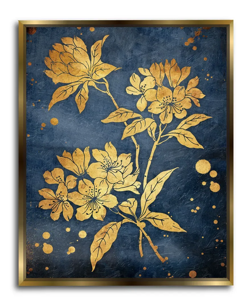 Wall Decor Floral Golden Blues - Gold Frame