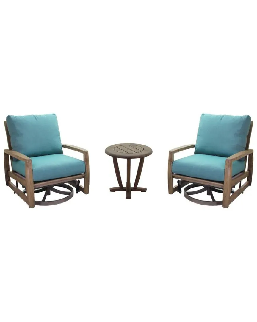 Avalon Teak Round 3pc Motion Balcony Set - Heather Gray