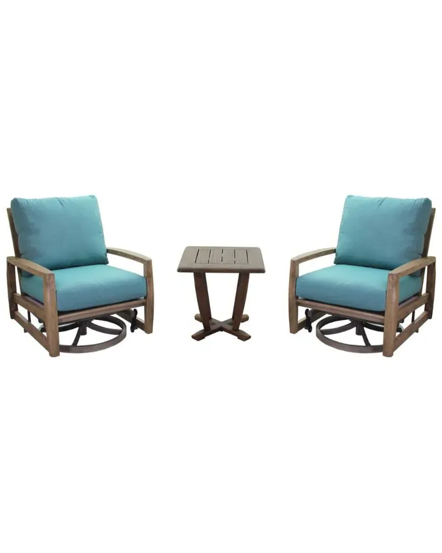 Avalon Teak Square 3pc Motion Balcony Set - Heather Gray