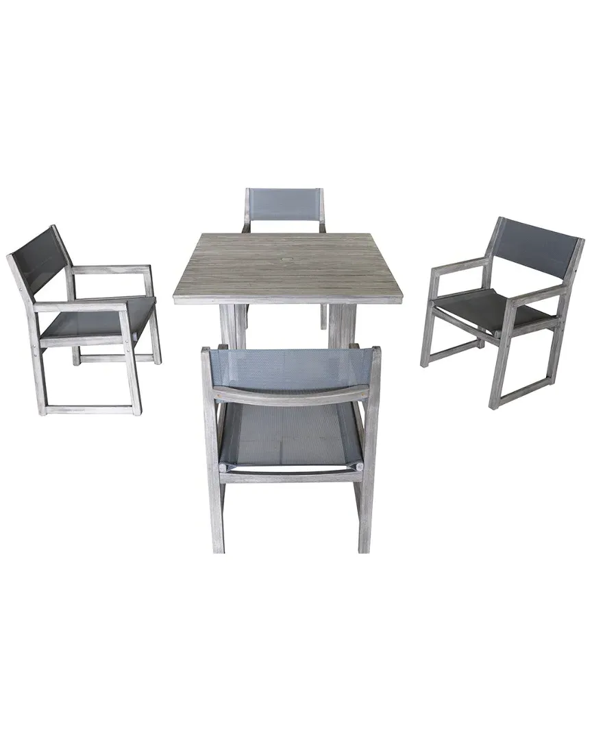 Bay Side Square Outdoor Dining Table with Umbrella Hole - Driftwood Gray, Teak image