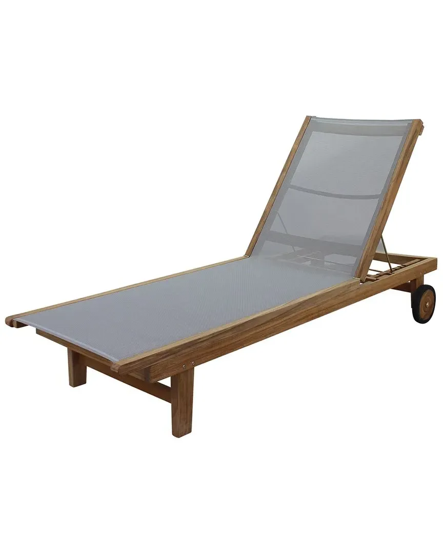 Deck Side Outdoor Sling Chaise Lounge - Natural, Teak image