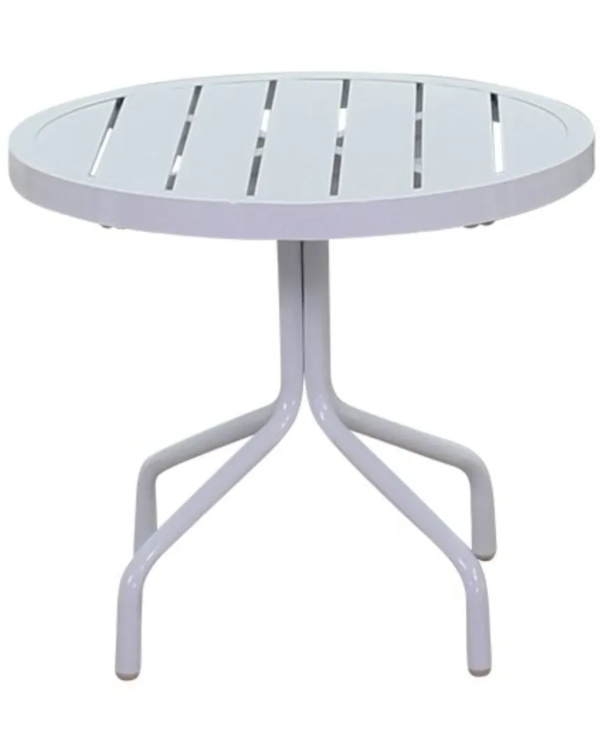 Santa Fe Round End Table with Slat Top - White, Aluminum