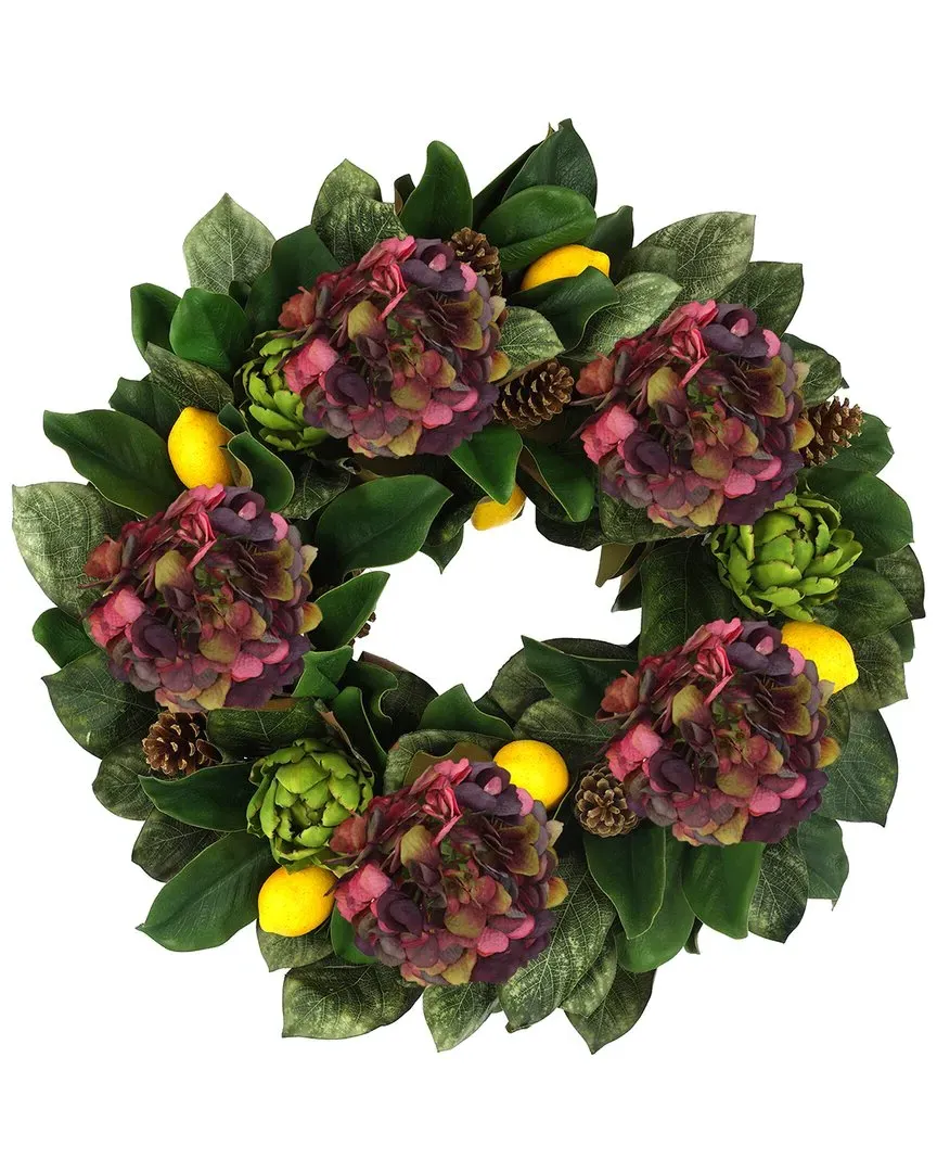 25in Fall Wreath with Hydrangeas - Burgundy, Grapevine