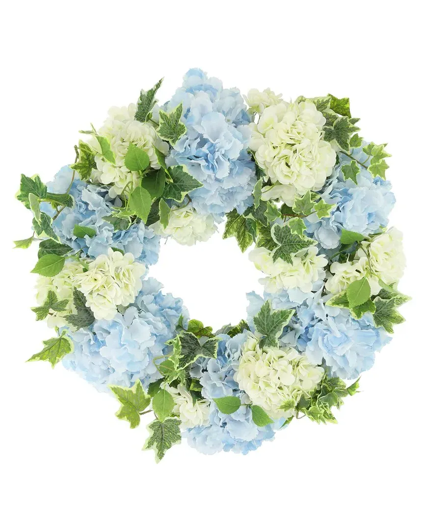 26'' Hydrangea Wreath with Ivy - Blue, Grapevine