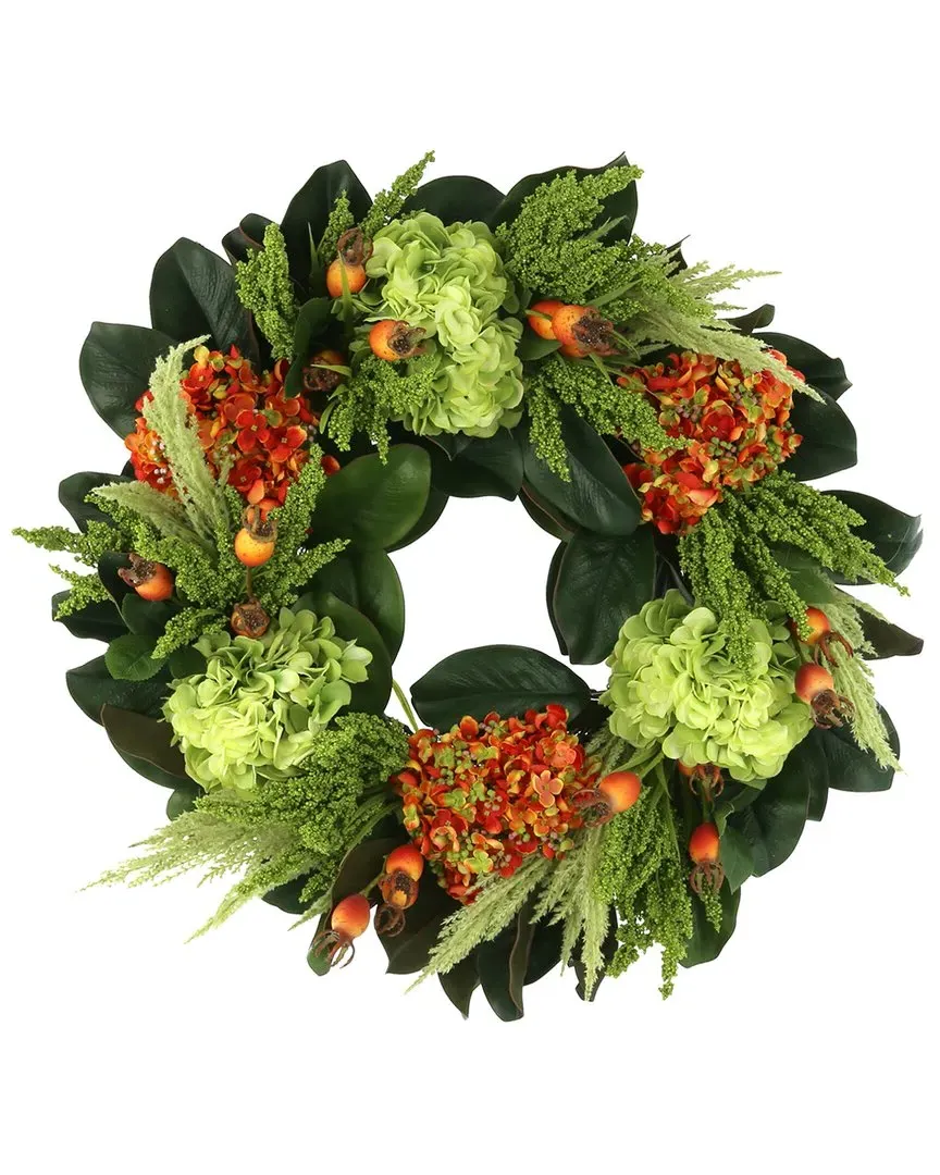 28in Hydrangea Fall Wreath - Orange, Green