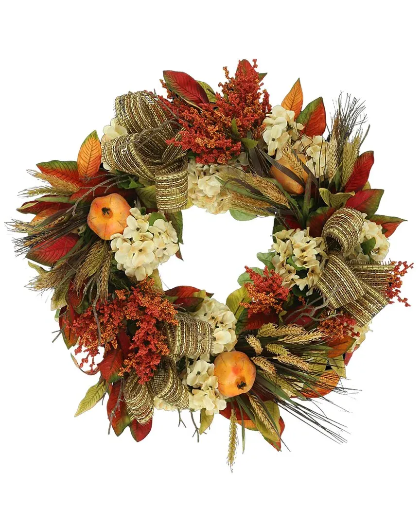 31in Fall Wreath with Magnolia Leaves - Orange, Grapevine image