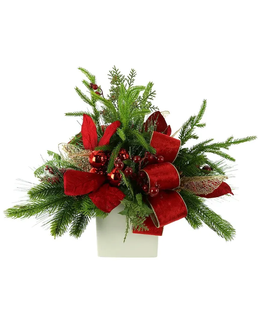 Evergreen Holiday Arrangement with Red Ornaments - Red image