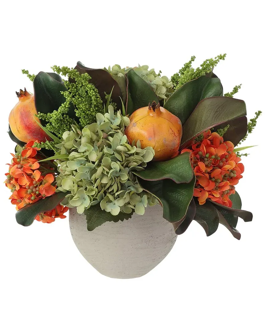 Fall Arrangement with Green & Orange Hydrangeas - Grey image