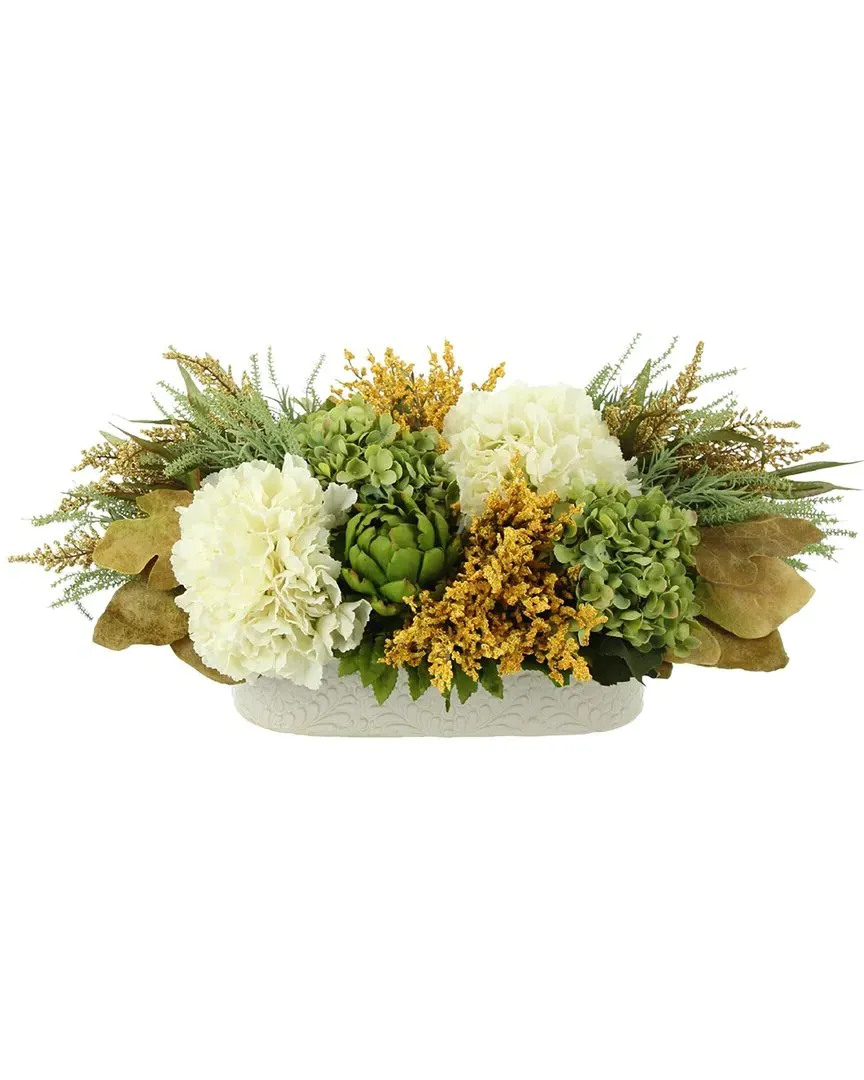Hydrangea And Artichoke Fall Centerpiece - Cream, Ceramic