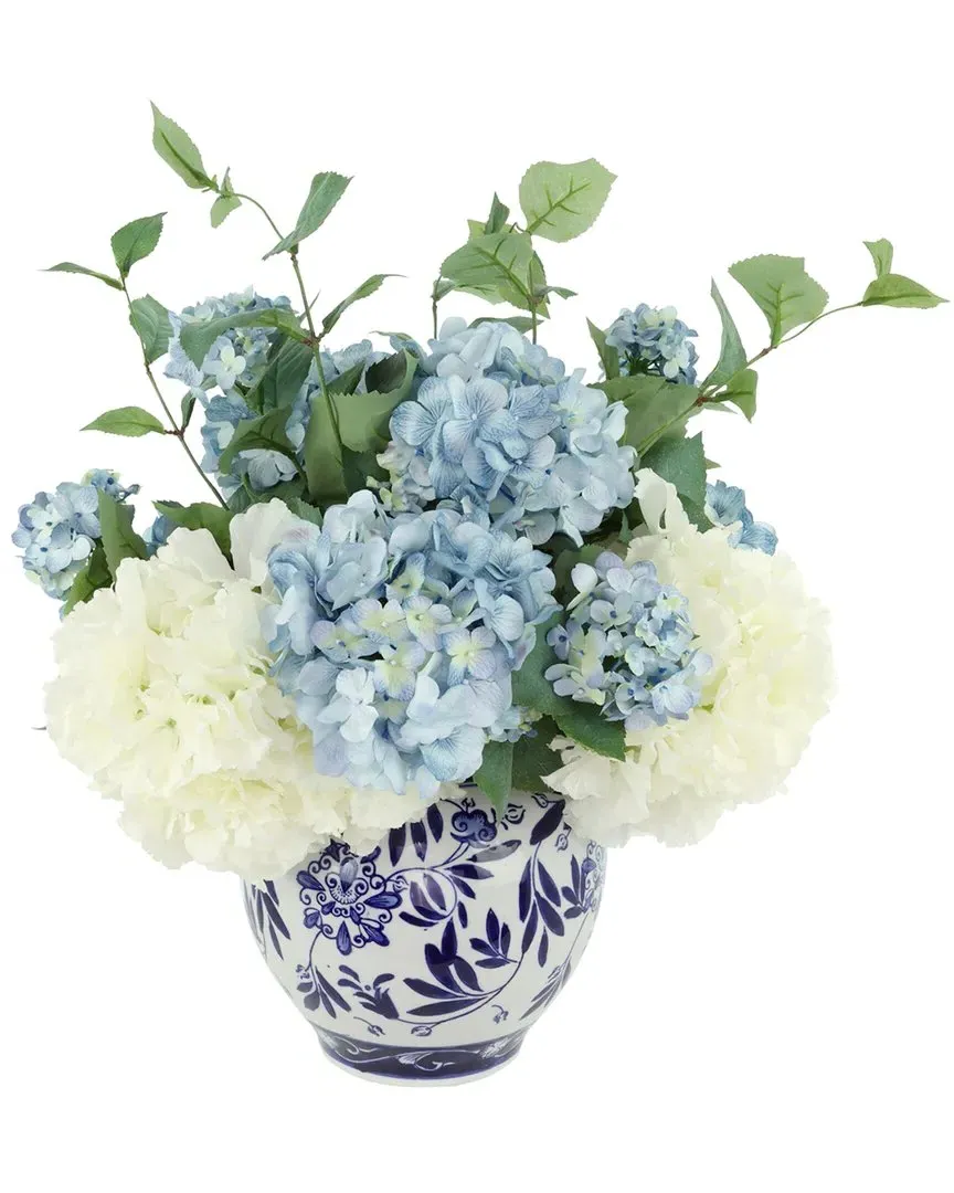 Hydrangea Arrangement in Decorative Vase - Blue, Ceramic image